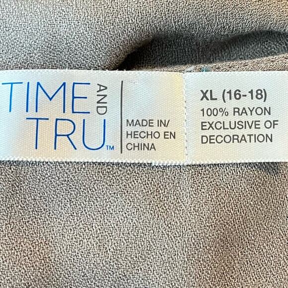 Time and Tru Shift Dress Embroidered Tassel Neck Sleeveless Taupe Women’s XL - Picture 12 of 13